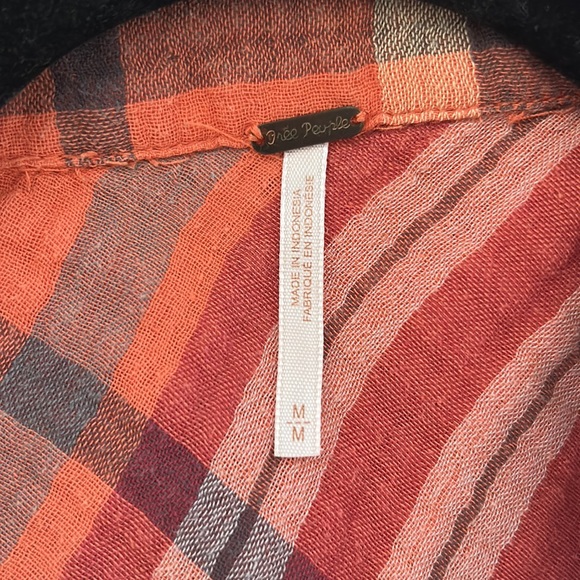 EUC Free People Orange Fall Cotton Plaid Button Down Shirt - Picture 8 of 9